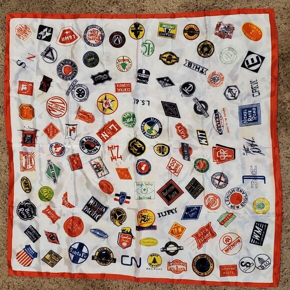 Vintage 1970s Train Railway Scarf Advertising by Charles Products 29x29" Inch - Picture 3 of 3